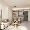 Modern Living and Dining Room Interior With Beige Sofa Wooden Coffee Table And Decorative Painting