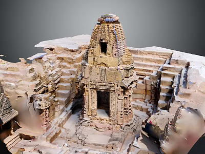 Ancient Architectural Structure With Stone Carvings And Tower 3d model