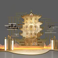 Chinese Style Photo Check in Spot With Golden Pagoda Structure And Lighting Effects