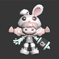 Cute Cartoon Rabbit Character With Pink Body Star Eyes Holding Bottle And Black White Outfit