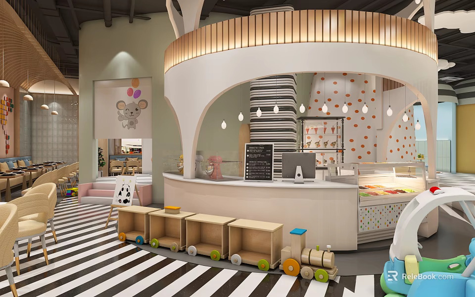 Kindergarten Interior Design With Cartoon Decor And Toy Train 3d model 