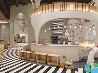Kindergarten Interior Design With Cartoon Decor And Toy Train 3d model