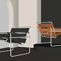 Modern Leisure Chairs With Metal Frames Black And Orange Leather In Minimalist Setting