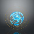Blue Globe with Yellow Concentric Circles on Dark Reflective Surface 3d model