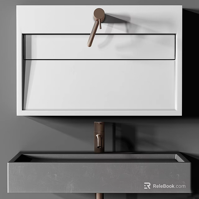 Modern Minimalist Bathroom Washbasin With Sleek Countertop And Brushed Brass Faucet 3d model 