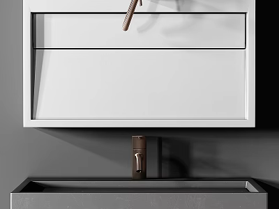 Modern Minimalist Bathroom Washbasin With Sleek Countertop And Brushed Brass Faucet 3d model