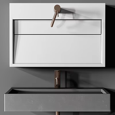 Modern Minimalist Bathroom Washbasin With Sleek Countertop And Brushed Brass Faucet 3d model
