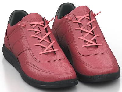 Red Leather Casual Shoes with Pink Laces and Black Soles 3d model