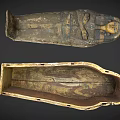 Ancient Egyptian Anthropoid Coffin And Outer Case With Painted Hieroglyphs And Decorative Art