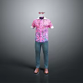 Men's Casual Outfit Pink Floral Shirt Blue Jeans Brown Shoes Red Sunglasses