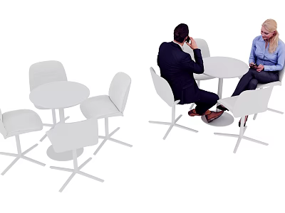 Sleek White Negotiation Table and Chairs with Round Top and Upholstered Seats for Meetings 3d model