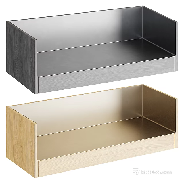 Modern Shelving Units with Wooden and Metal Frame in Gray and Gold for Home Storage 3d model 