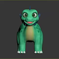 Green Dinosaur Toy With Blue Spikes Yellow Belly And White Claws On Black Background
