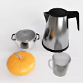Daily Electrical Appliances Including Stainless Steel Kettle Pot and Transparent Mug
