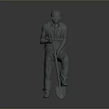 3D Construction Worker Model Wearing Safety Helmet Holding Shovel in Gray Setting