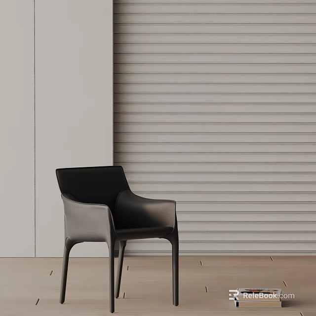 Black Dining Chair Against Light Gray Vertical Striped Wall On Light Wooden Floor 3d model 