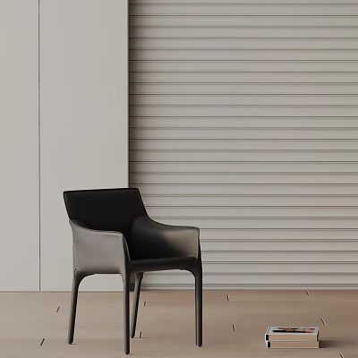 Black Dining Chair Against Light Gray Vertical Striped Wall On Light Wooden Floor 3d model