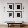 Stylish Wall Art Display With Four Framed Prints Wall Sconces And Bench 3d model