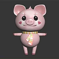 Pink Cartoon Piglet Character With Colorful Striped Scarf And Heart Shaped Blushes Standing On Dark Background