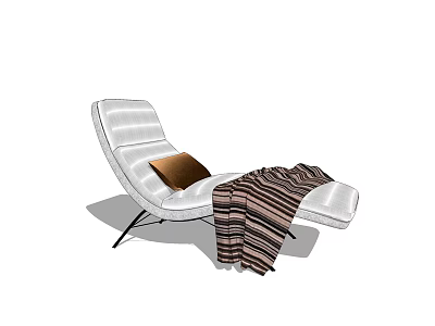 White Lounge Chair With Brown Cushion And Striped Blanket On Black Frame 3d model