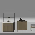 Minimalist Storage Cabinet Shelf With Wooden Body Metal Frame And Open Shelves