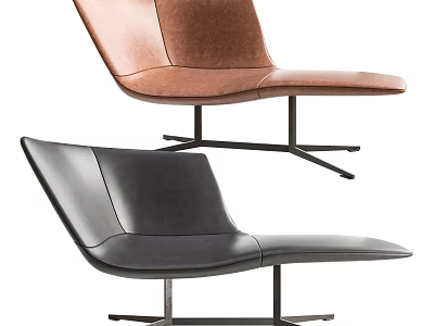 Modern Brown And Black Leather Lounge Chairs With Metal Base Design 3d model