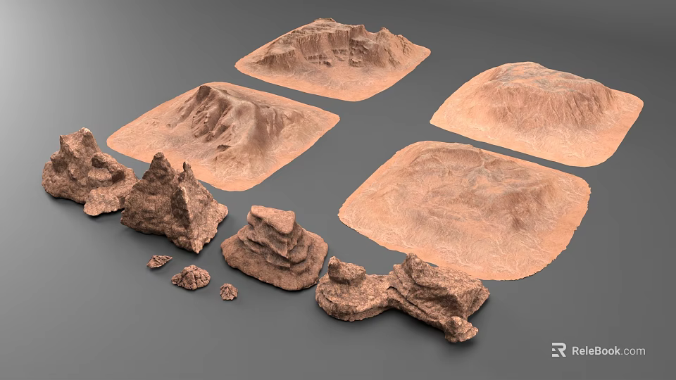 Micro Terrain Models With Various Shapes And Natural Rock Textured Features 3d model