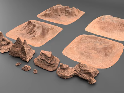 Micro Terrain Models With Various Shapes And Natural Rock Textured Features 3d model