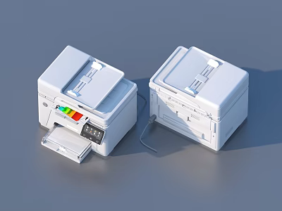 Two White Multifunctional Printers With Display And Indicator Lights Open And Closed 3d model