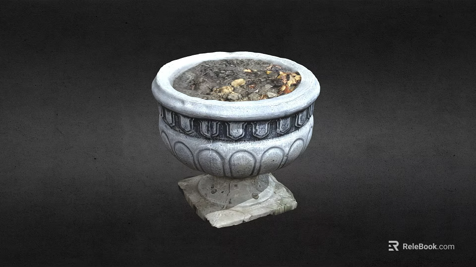 Stone Garden Ornament Planter With Decorative Patterns And Square Base 3d model 
