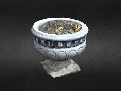 Stone Garden Ornament Planter With Decorative Patterns And Square Base 3d model