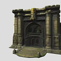 Ancient Stone Gate With Carved Columns Sculpted Top Archway And Stone Steps