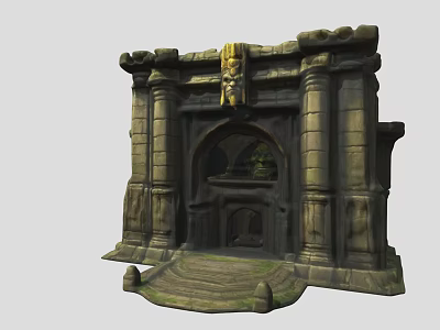 Ancient Stone Gate With Carved Columns Sculpted Top Archway And Stone Steps 3d model