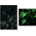 Vibrant Green Tropical Leaf Plant Paintings With Dark Background Wall Art