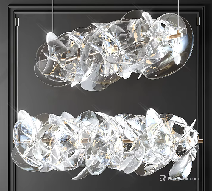 Elegant Modern Chandelier With Transparent Flowing Glass Pieces For Interior Lighting 3d model 