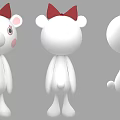 Adorable White Doll with Red Bow Pink Blush and Multiple Angles View