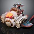 Flaming Exhaust Mechanical Toy Vehicle With Track Wheels Brown Seat And Red Tail Structure