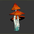 Five Red Mushroom Figurines With White Spots On Caps White Stems And Blue Bases