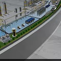 Industrial Refinery Miniature Model With Neat Layout Buildings Towers Pipelines Vehicles And Glowing Light Strip