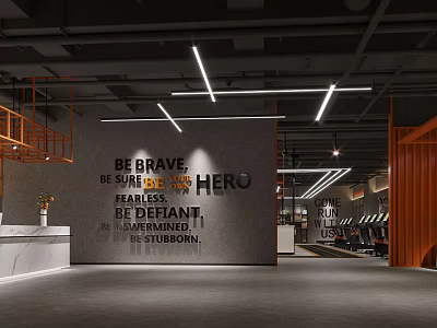 Fitness Gym Interior With Motivational Wall Quotes Encouraging Brave Strong Hero Phrases And Workout Space 3d model