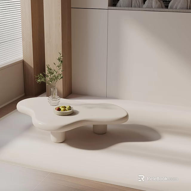 Modern Minimalist Sofa Coffee Table Set With Irregular Shaped Table And Light Toned Design 3d model 