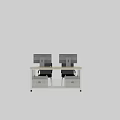 Office Desk With Two Perforated Screens White Frame Wooden Top And Black Chairs