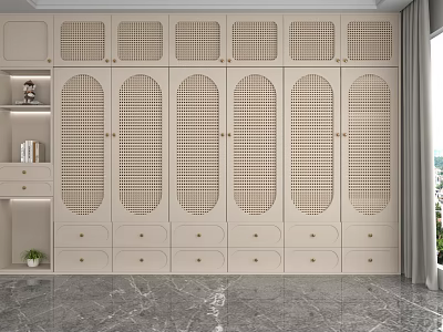 Modern Display Cabinets And Shelves With Grid Design And Drawers For Interior Storage 3d model