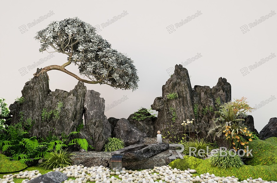 New Chinese Courtyard rockery stone landscape stone landscape modeling tree model