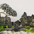 New Chinese Courtyard rockery stone landscape stone landscape modeling tree 3d model