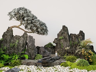 New Chinese Courtyard rockery stone landscape stone landscape modeling tree 3d model