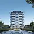 Modern Residential Building With Landscaping And Water Feature