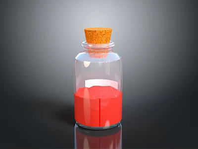 Clear Glass Bottle With Cork Stopper And Red Contents For Daily Use 3d model