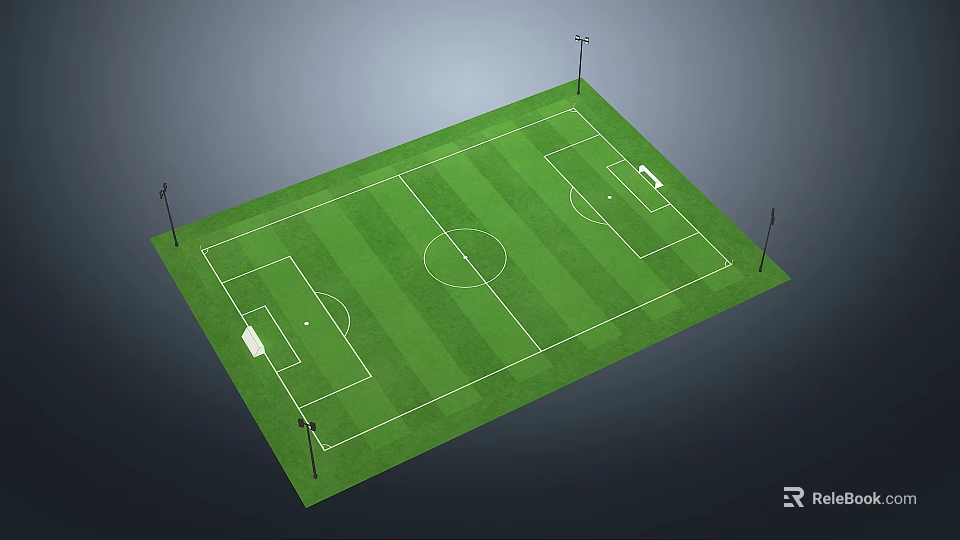 Sports Stadium Football Field With Green Grass White Lines And Light Poles 3d model 