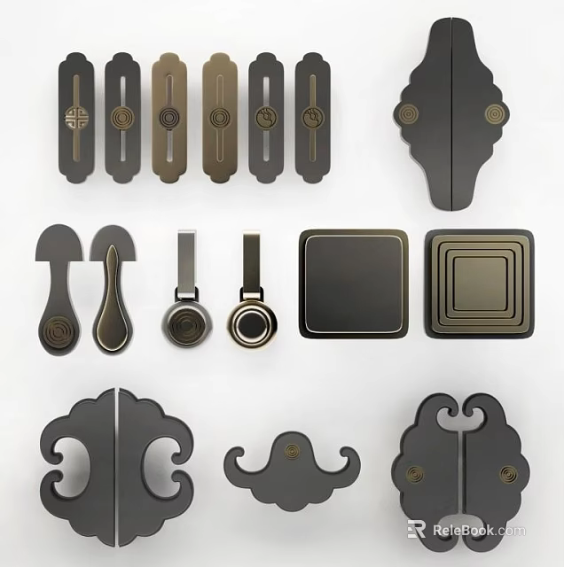 Decorative Stylish Metal Furniture Handles Featuring Modern Vintage Designs For Cabinets Drawers 3d model 